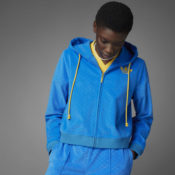 adidas Originals 'adicolor 70s' velour tracksuit in blue