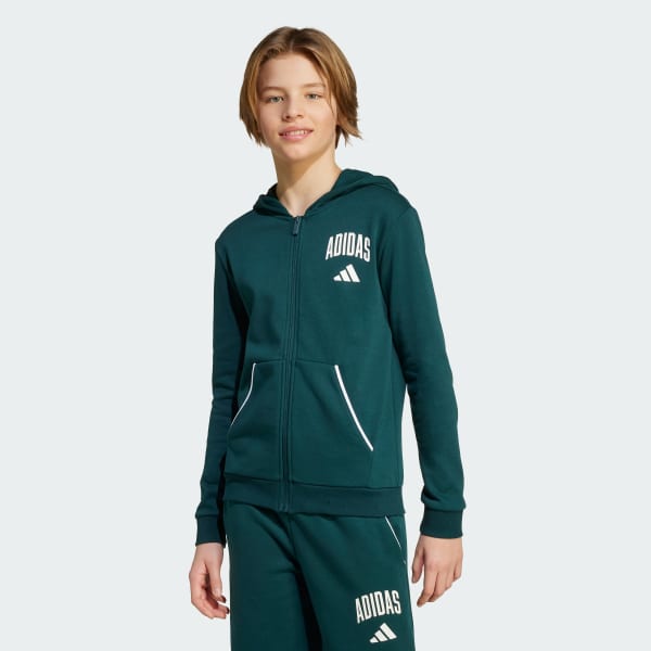 Verde Sudadera con Gorro Seasonal Essentials Collegiate Typography con Cierre Frontal para Niños