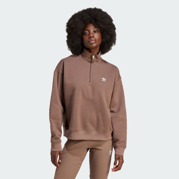 adidas Essentials Sweatshirt met Halflange Rits Bruin adidas