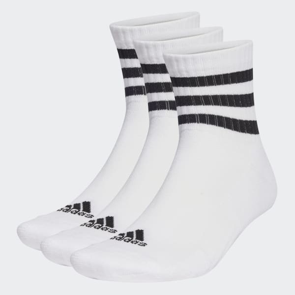 White 3-Stripes Cushioned Sportswear Mid-Cut Socks 3 Pairs