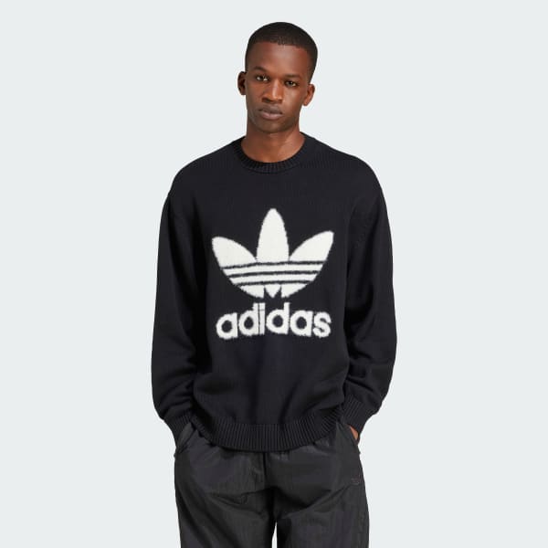 ★adidas★PREMIUM KNITTED TREFOIL CREW SWEATSHIRT★追跡可 adidas Premium Knitted Trefoil Crew Sweatshirt - Black