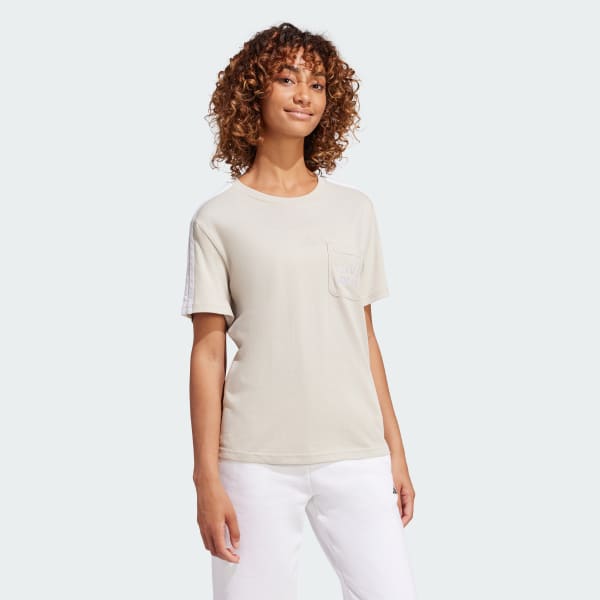 Beige T-shirt graphique poche latérale douce Lounge