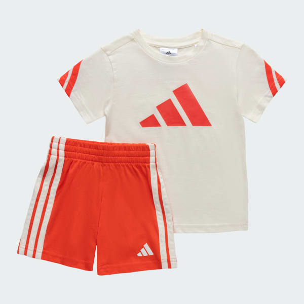White Performance 3 Stripes T-shirt Set Kids