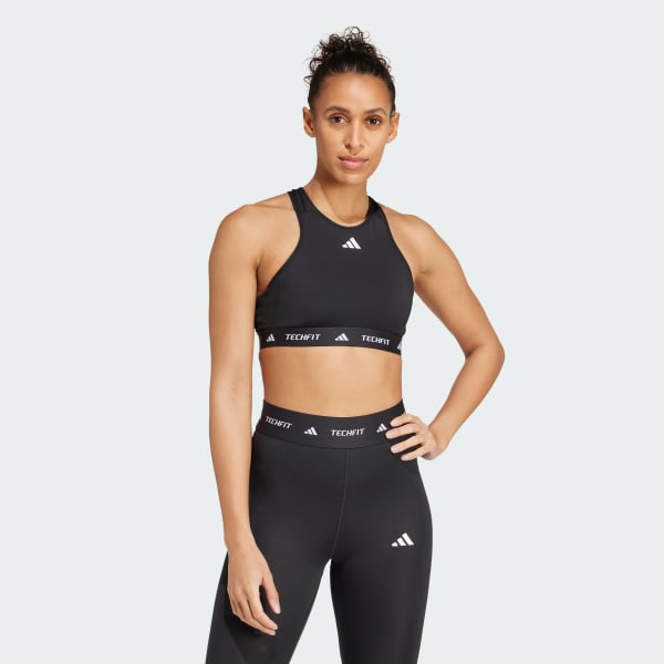 Preto Top Esportivo Suporte Médio TECHFIT Gola Alta
