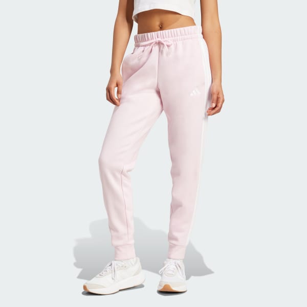 adidas Essentials 3-Stripes Fleece Slim Pants - Pink | Free