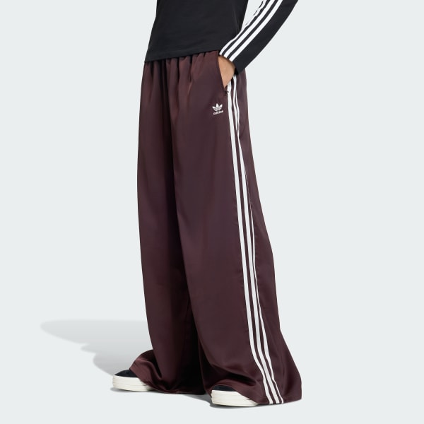 Brown 아디컬러 새틴 와이드 레그 트랙 팬츠