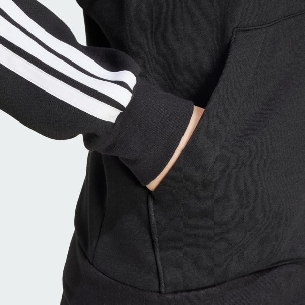 adidas Essentials 3-Stripes Full-Zip Fleece Hoodie Black Free