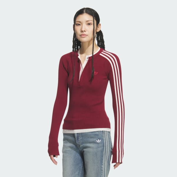 バーガンディ プレミアム 3S ボタン クルーネック スウェット