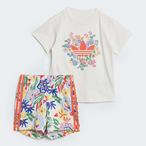Blanco Conjunto de Shorts y Remera adidas Originals x Liberty London Kids