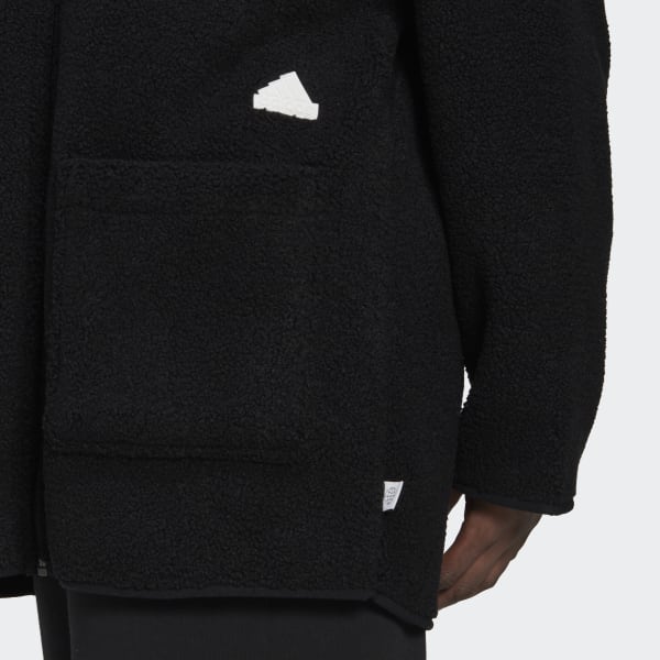 Schwarz Polar Fleece Long Hooded Track Top CJ302
