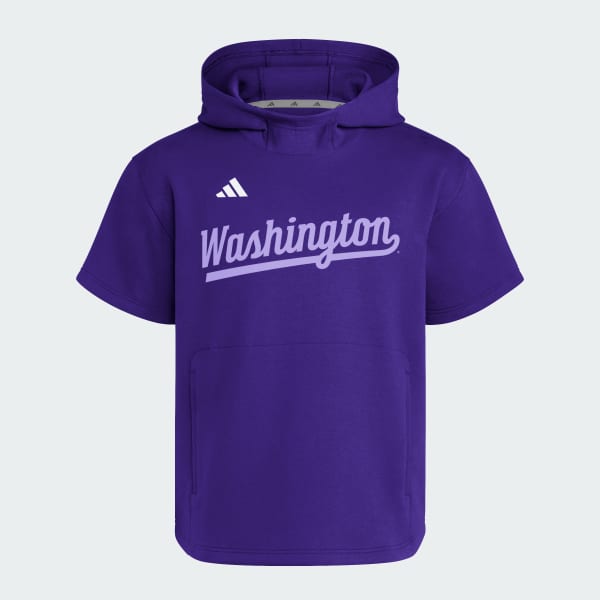 adidas Washington Huskies Dugout Short Sleeve Hoodie - Purple