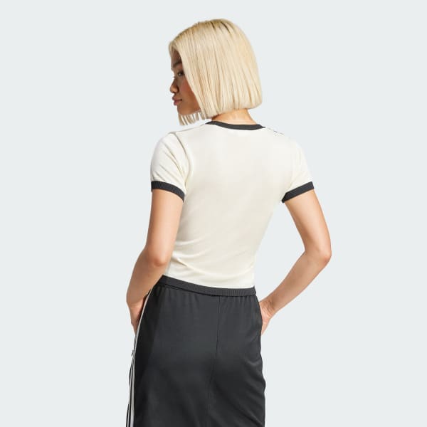 White Knitted 3-Stripes Short Tee