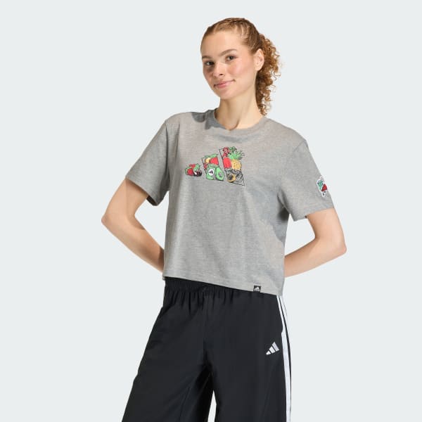 Grey FOOD CROPPED LOOSE GRAPHIC T-SHIRT