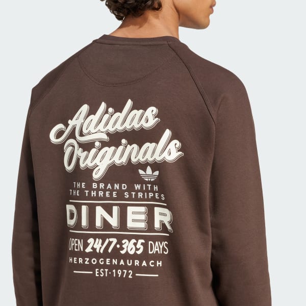 Brown Diner Text Graphic Fleece Crewneck Sweatshirt