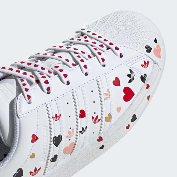 adidas originals superstar trainers with heart print in white
