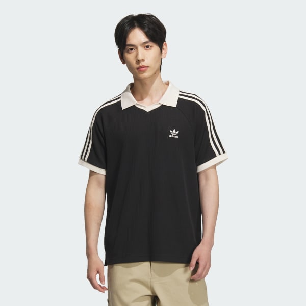 Μαύρο Waffle Short Sleeve Polo Shirt