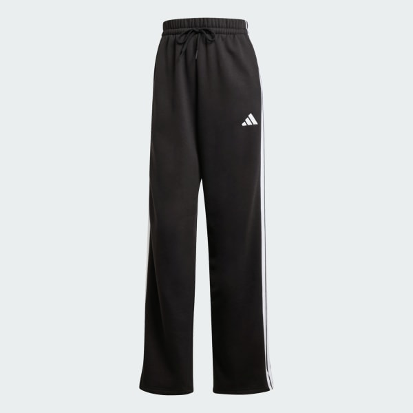 Black Essentials 3-Stripes Open-Hem Fleece Pants