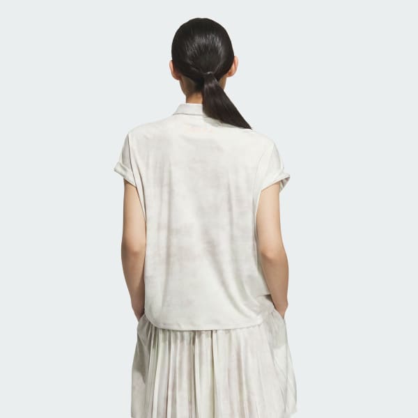 White Allover Print Short Sleeve Polo Shirt