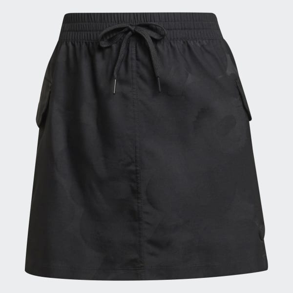 Black Marimekko Mini Cargo Skirt with Golden Stripes and Cargo Pockets JKZ36