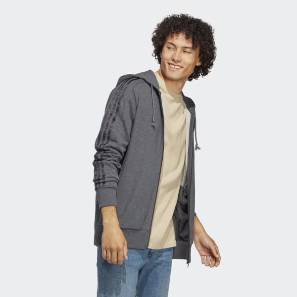 Grey Essentials French Terry 3-Stripes Full-Zip Hoodie