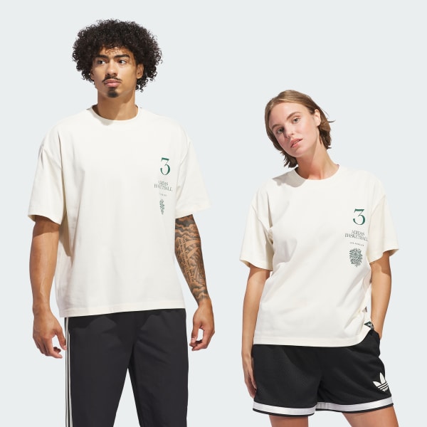 สีขาว เสื้อยืดพิมพ์ลาย LA to the World