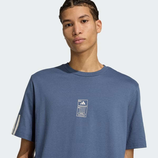 adidas Stadium Ticket Loose Graphic Tee - Blue | Free Shipping
