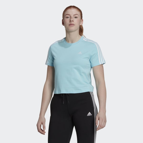 adidas Essentials Loose 3-Stripes Cropped Tee - Blue | adidas Singapore