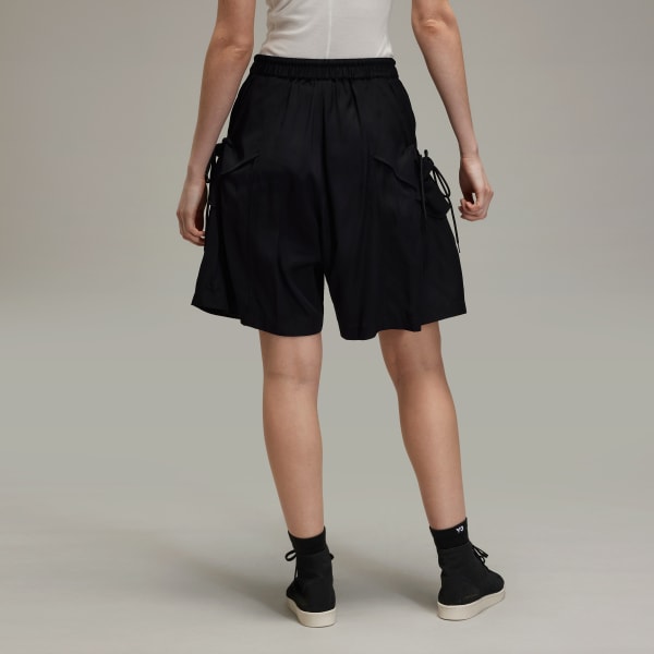 สีดำ กางเกงขาสั้นผ้าเรยอนทวิล Y-3