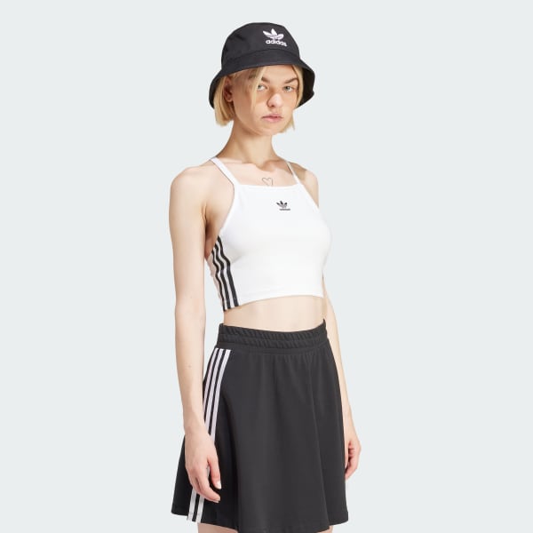 Weiss Adicolor 3-Streifen Crop-Top