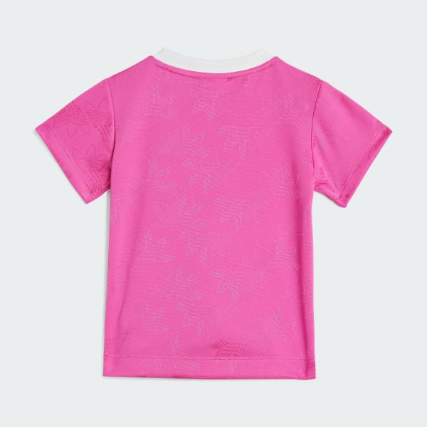 สีชมพู ชุดเสื้อยืดและกางเกงขาสั้นสำหรับเด็ก
