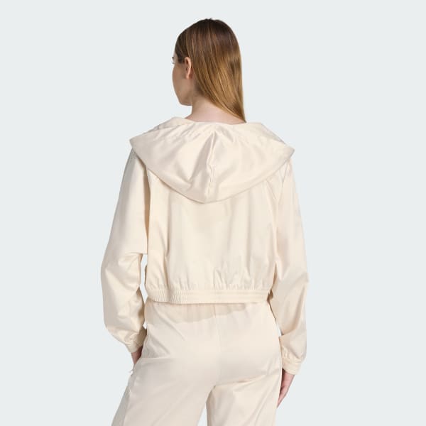 White PEARL CROPPED ZIP HOODIE