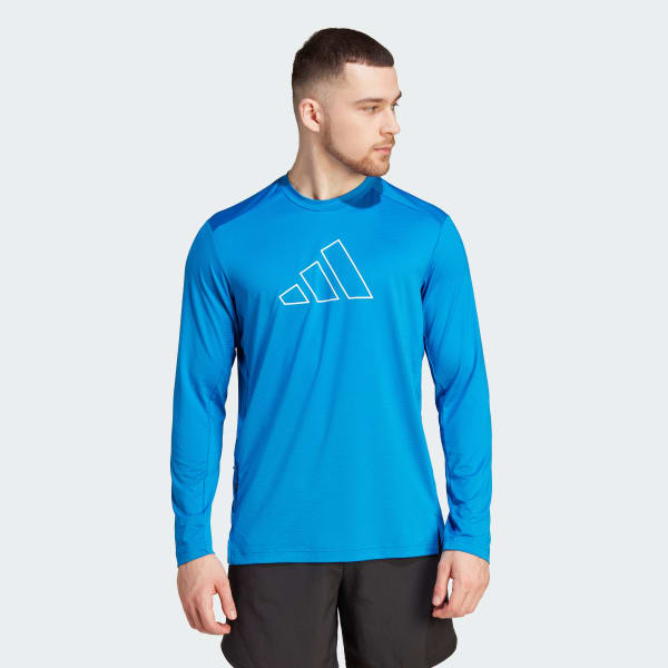 adidas Train Icons Small Logo Long Sleeve Training Tee - Blue | Men's ...