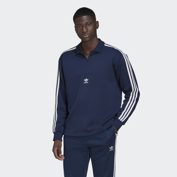 adidas Adicolor 3-Stripes Long Sleeve Polo Shirt - Blue | Men's ...
