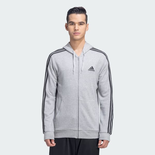 Grey adidas jacket new arrivals with white stripes
