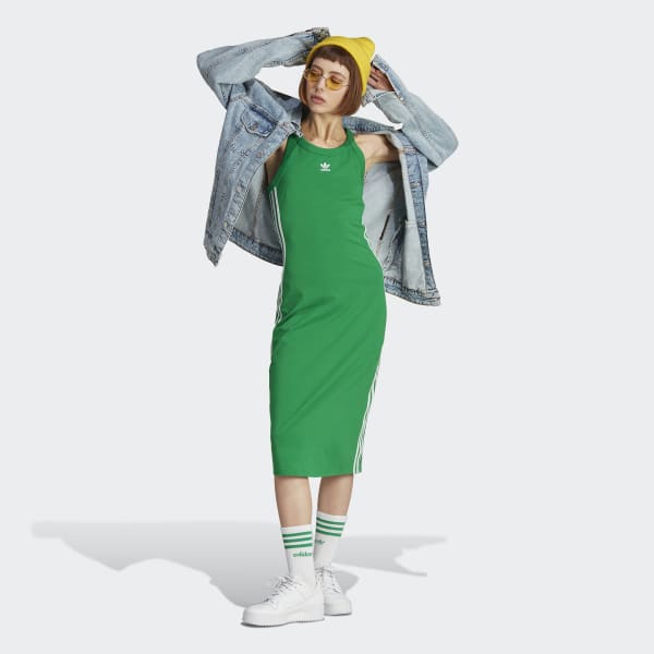 adidas Adicolor Classics 3-Stripes Long Tank Dress - Green | Women's ...
