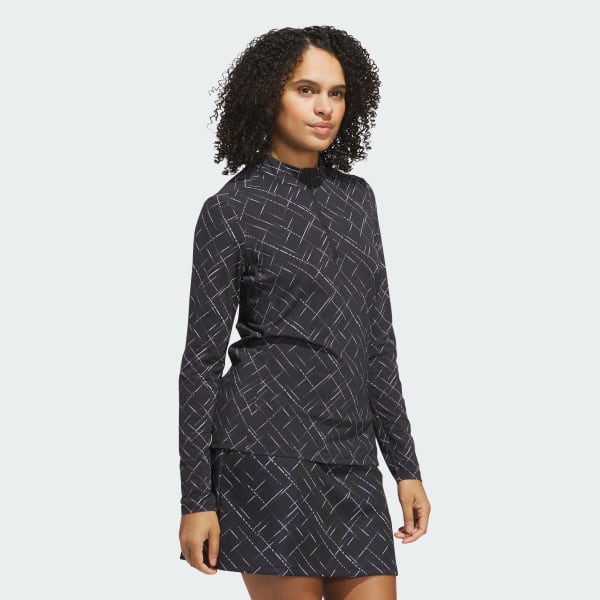 m adidas Ultimate365 Printed Quarter-Zip Mock Neck Top - Black