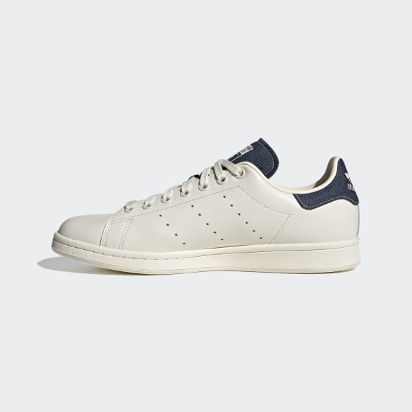 white and navy blue stan smiths