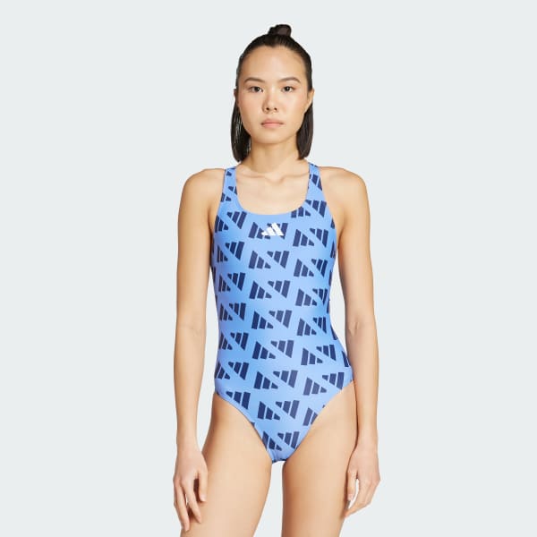 Blue 로고 그래픽 V백 스윔수트