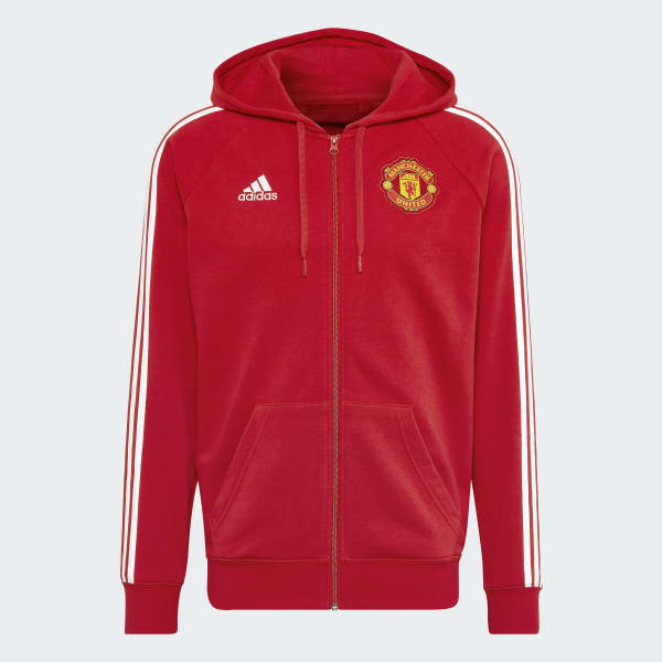 cervená Mikina s kapucňou Manchester United 3-Stripes Full-Zip VZ281