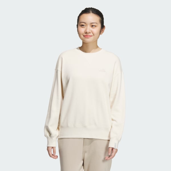 White 에센셜 플러스 스몰 로고 프렌치 테리 크루넥 스웨트셔츠