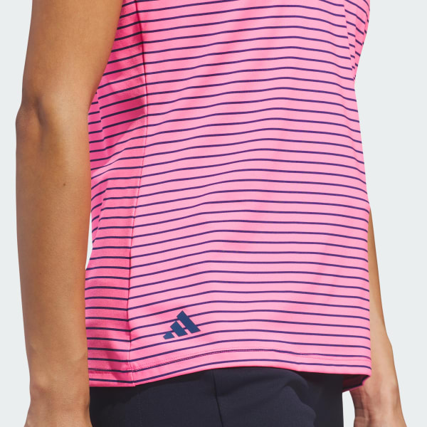 adidas Performance Stripe Sleeveless Polo Shirt - Pink | Free