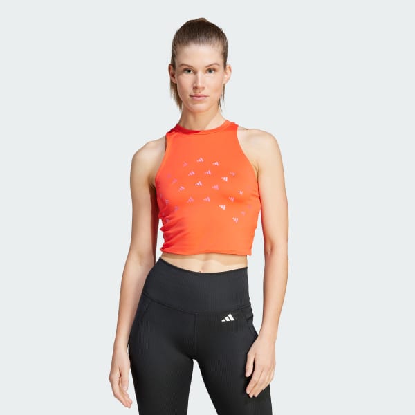 Naranja Playera Corta Sin Mangas Brand Love Training Logo Print