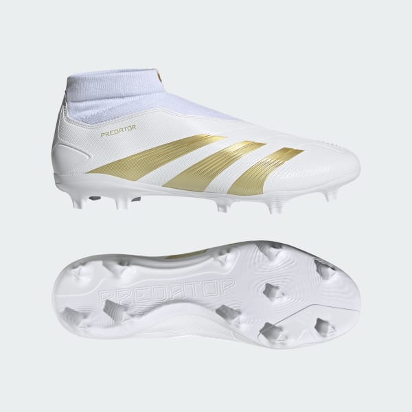 Blanco Bota de fútbol Predator League Laceless césped natural seco