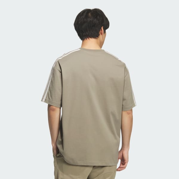 ブラウン エッセンシャルズ プラス ルーズフィット スリーストライプス シングルジャージー半袖Tシャツ