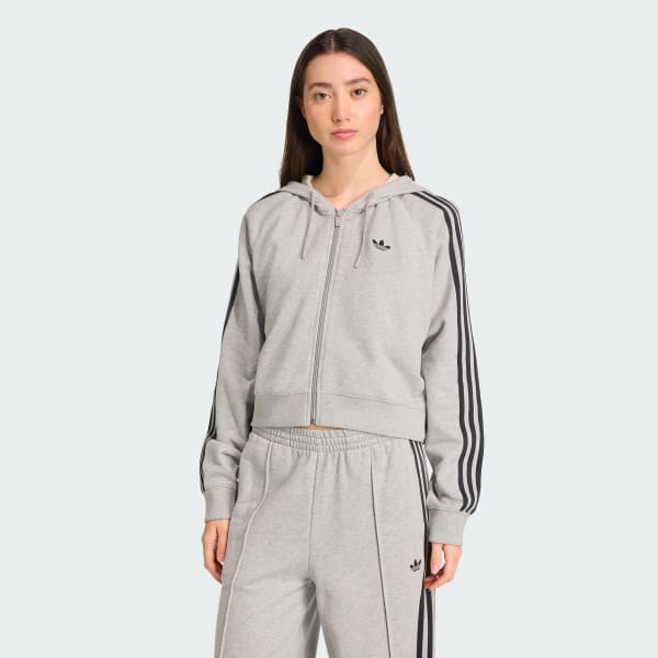 Grey 아디컬러 3 스트라이프 숏 지퍼 후디