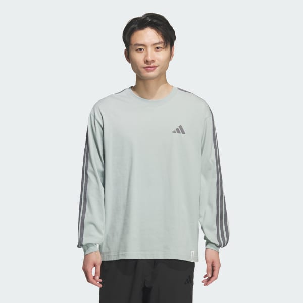 グリーン エッセンシャル プラス ルーズフィット スリーストライプス シングルジャージー 長袖Tシャツ