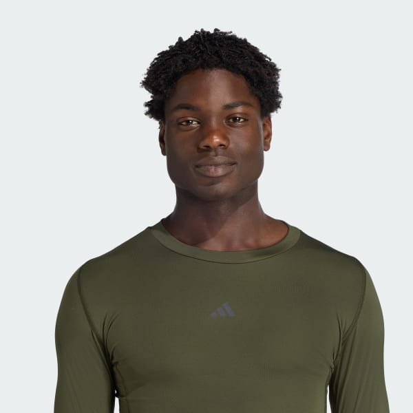 adidas Techfit Compression Training Long Sleeve Tee - Green | Free