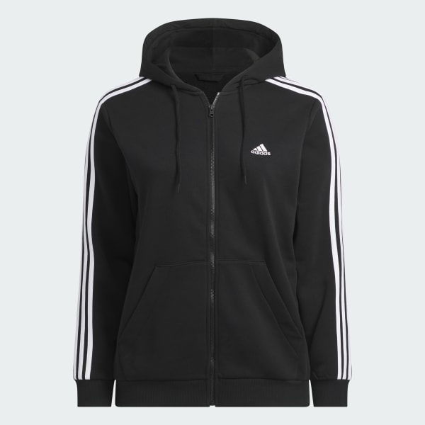 adidas Essentials 3 Stripes Full Zip Fleece Hoodie Plus Size Black Free Shipping with adiClub adidas US