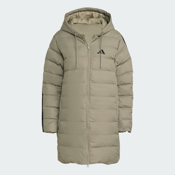 Verde Parka Essentials CLIMAWARM 3-Stripes Light Down Hooded