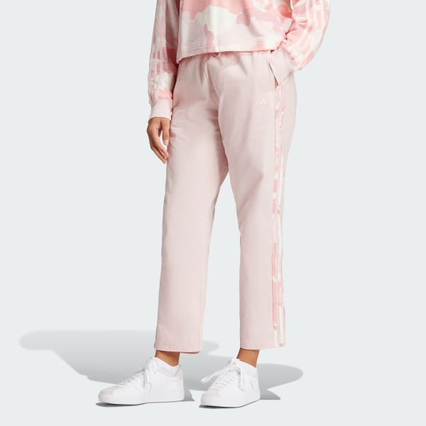 ruzová Essentials Camo-Print 3-Stripes Twill Trousers